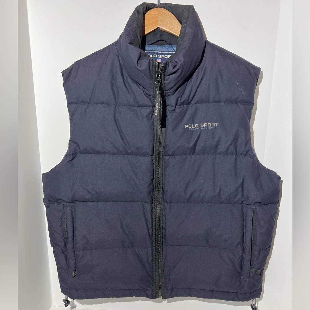 Vintage polo, sport puffer, vest, size large